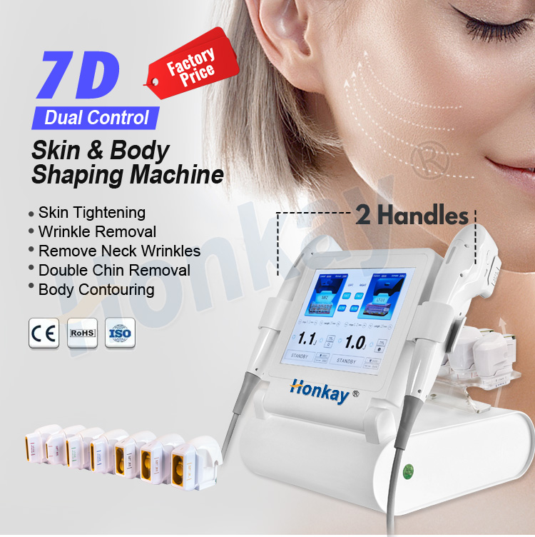 Dual control 7D HIFU machine - skin and body shaping machine with two handles and seven cartridges