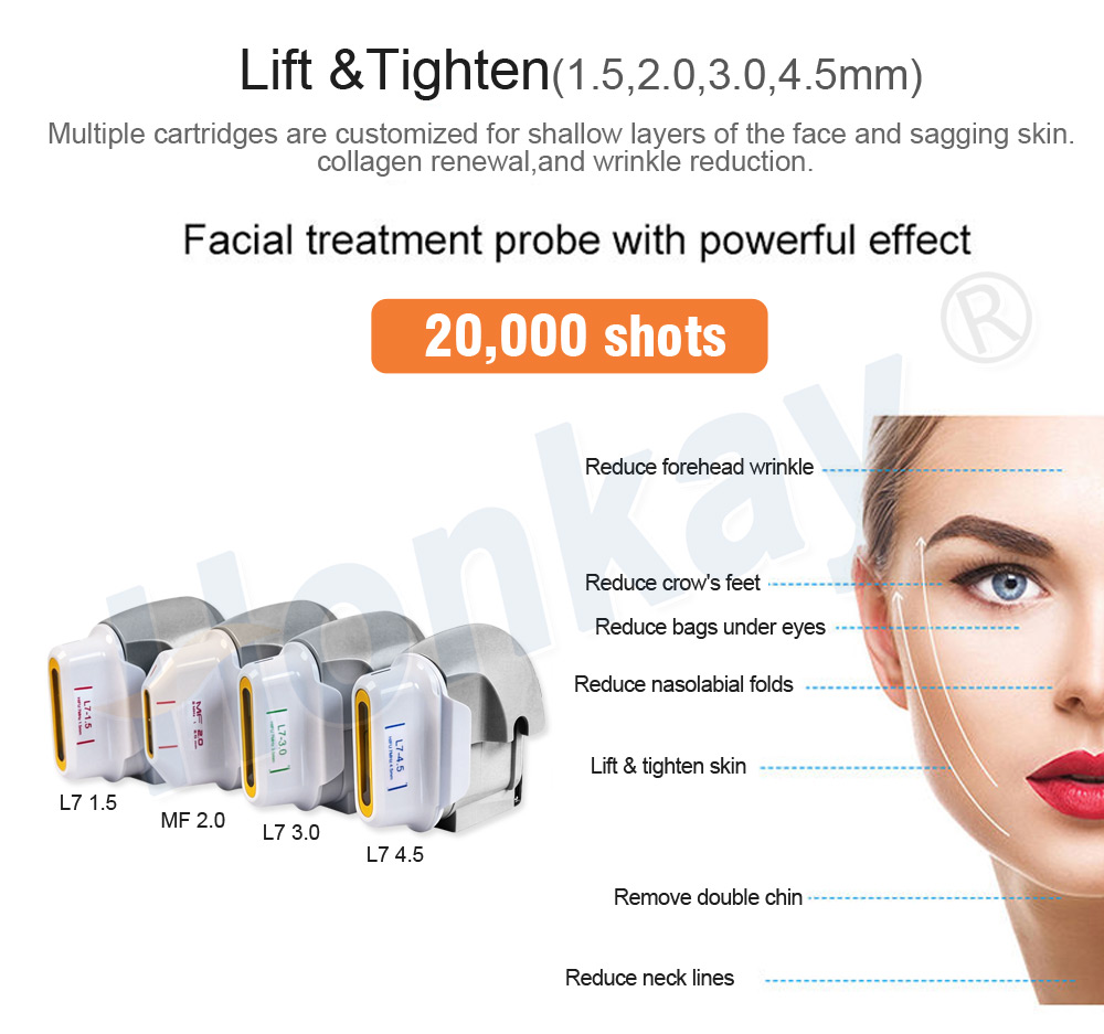 Lift and tighten facial cartridges 1.5 2.0 3.0 4.5mm rated 20,000 shots