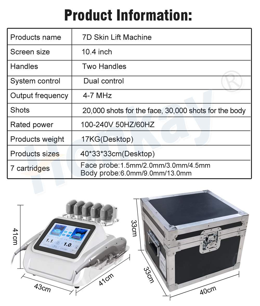 7D skin lift machine product information - 10.4 inch screen, two handles, 4-7MHz, 17kg