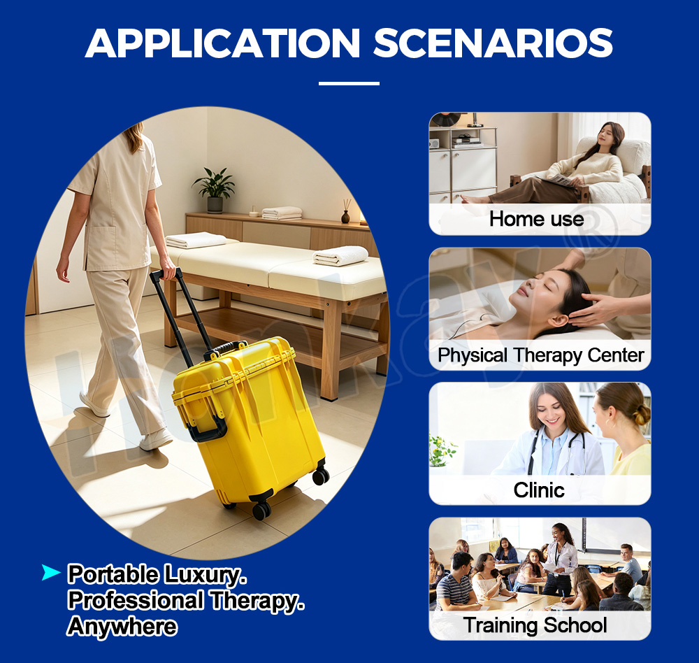 Portable PEMF machine application scenarios - clinic, physical therapy centre, home use