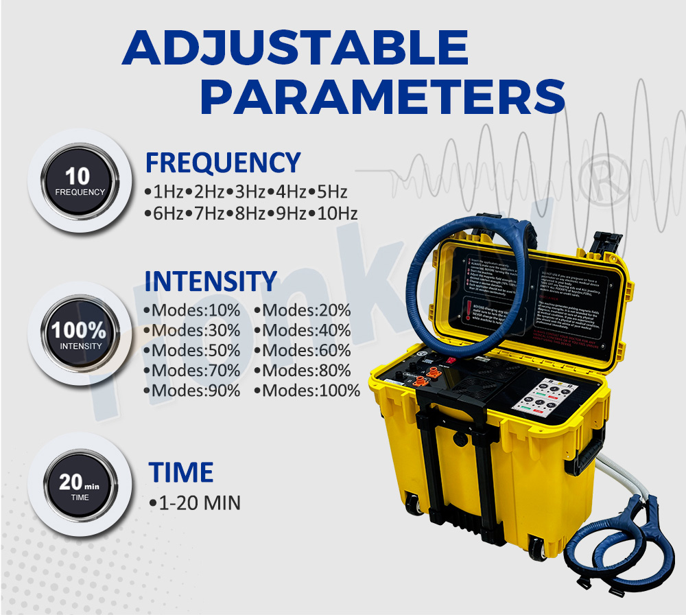 7-inch touch LCD screen with adjustable frequency, intensity and time