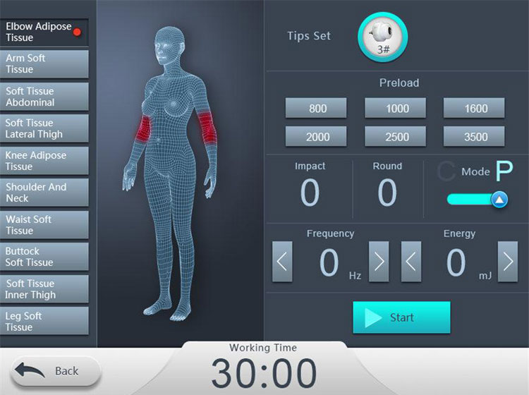 shock wave therapy machine screen