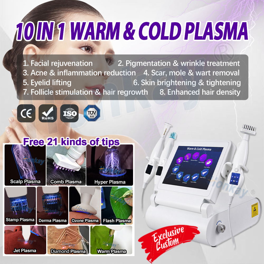 10 in 1 cold and warm plasma machine with 21 working tips and treatment indications