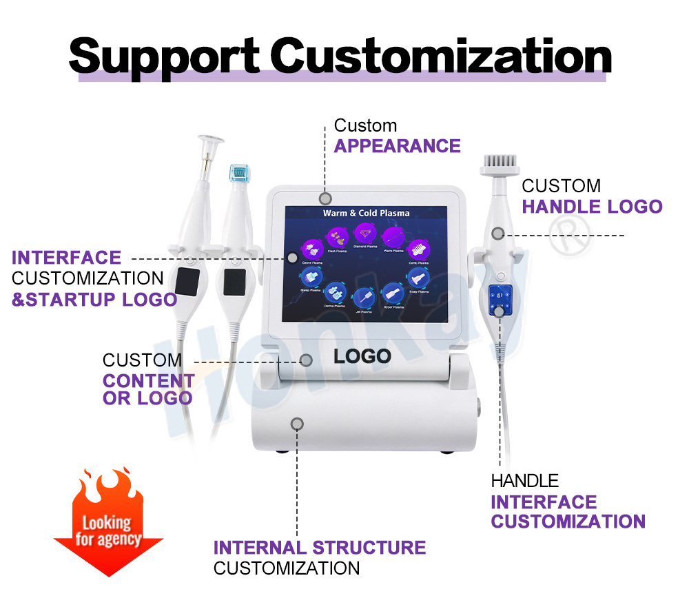 Customization options on the plasma machine body, handle and interface