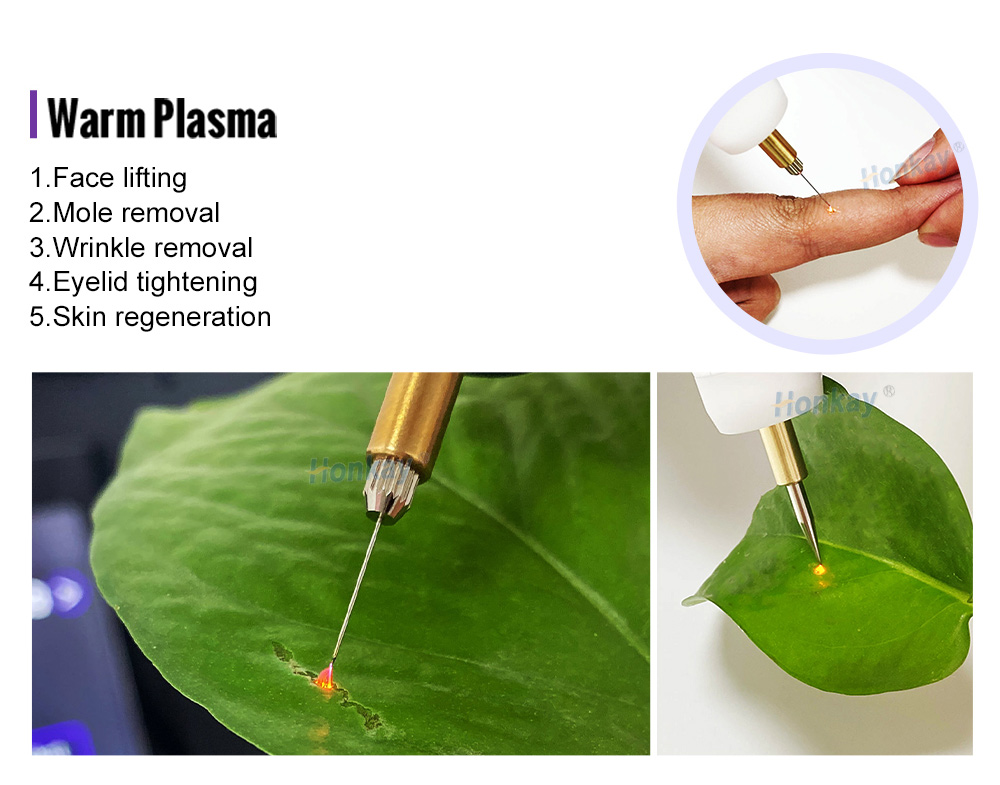 Warm plasma needle tip working head close-up