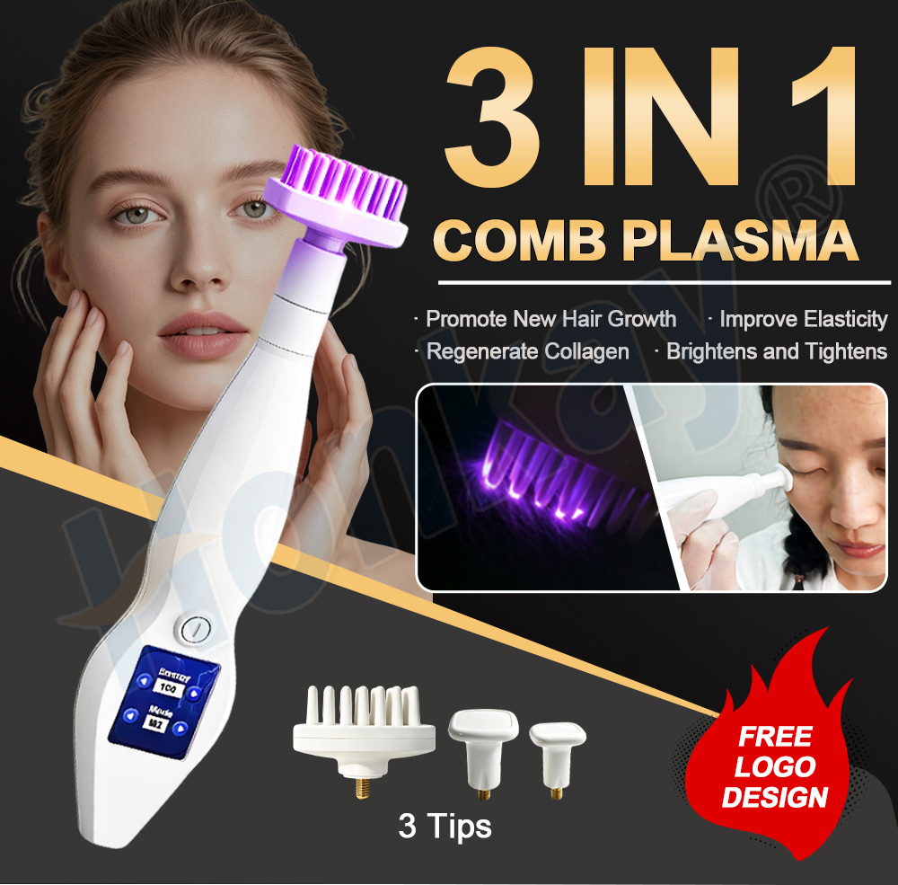 3 in 1 handheld ozone and comb plasma machine with three working tips