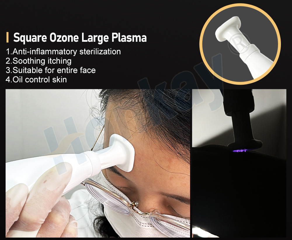 large square ozone plasma tip used on the cheek and temple